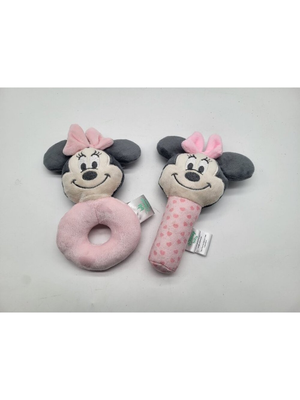 Disney Baby Minnie Mouse Plush Lovie Rattles Set of 2 Pink Gray Soft